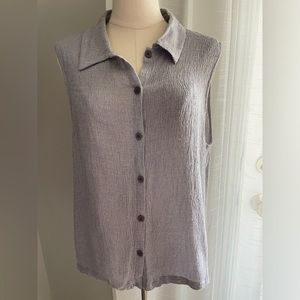 Eileen Fisher Sleeveless Button Down Shirt Blouse Size Large Bluish Gray